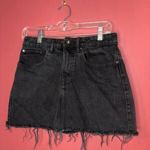 Zara black denim mini skirt with fringe detail - medium